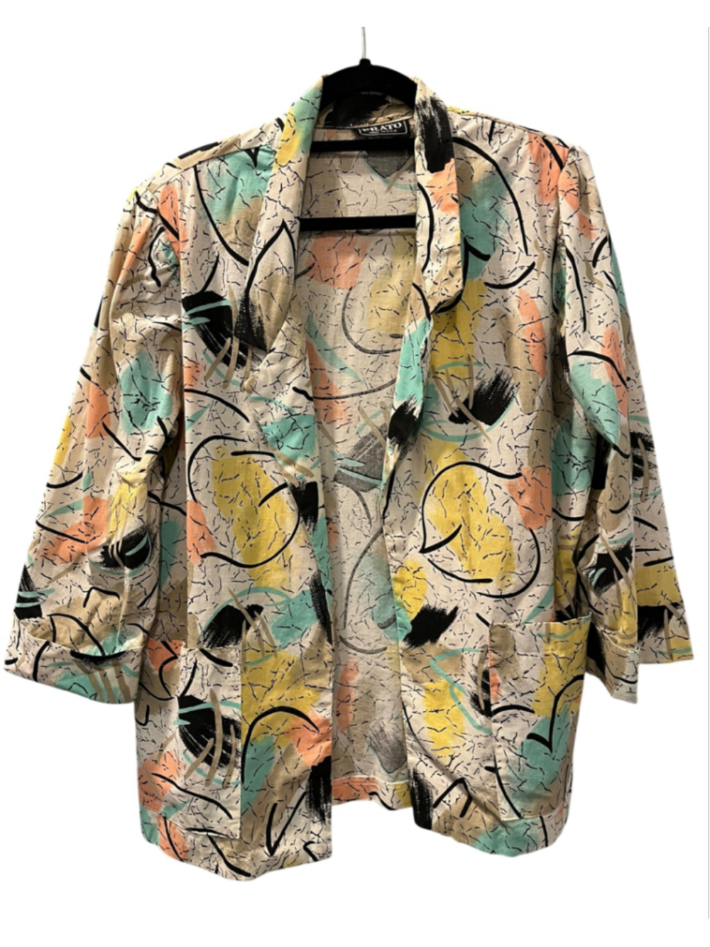 VTG 80s PRATO Abstract Blazer Jacket Size 16 Memphis Art To Wear Pastel Power